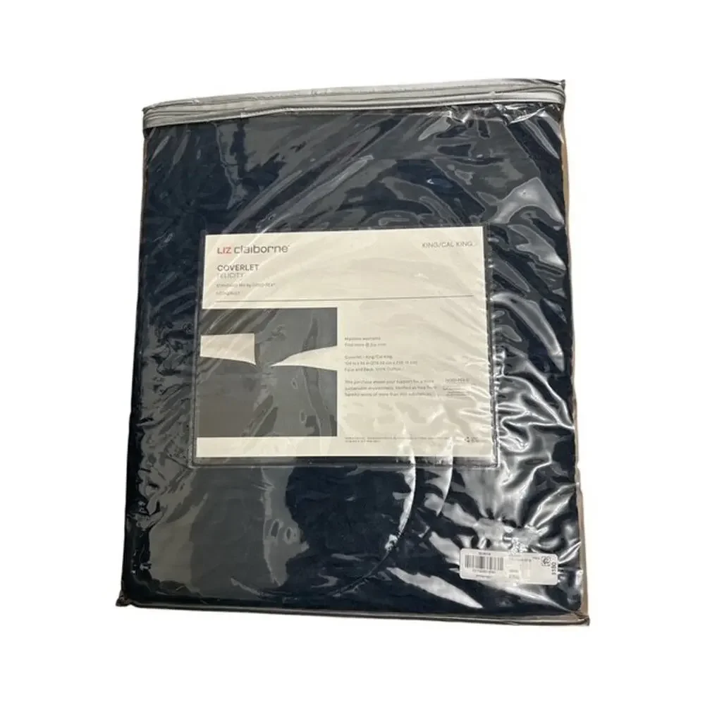 Liz Claiborne Coverlet Felicity King / Cal Bed Textured Cotton Dark Indigo Blue
